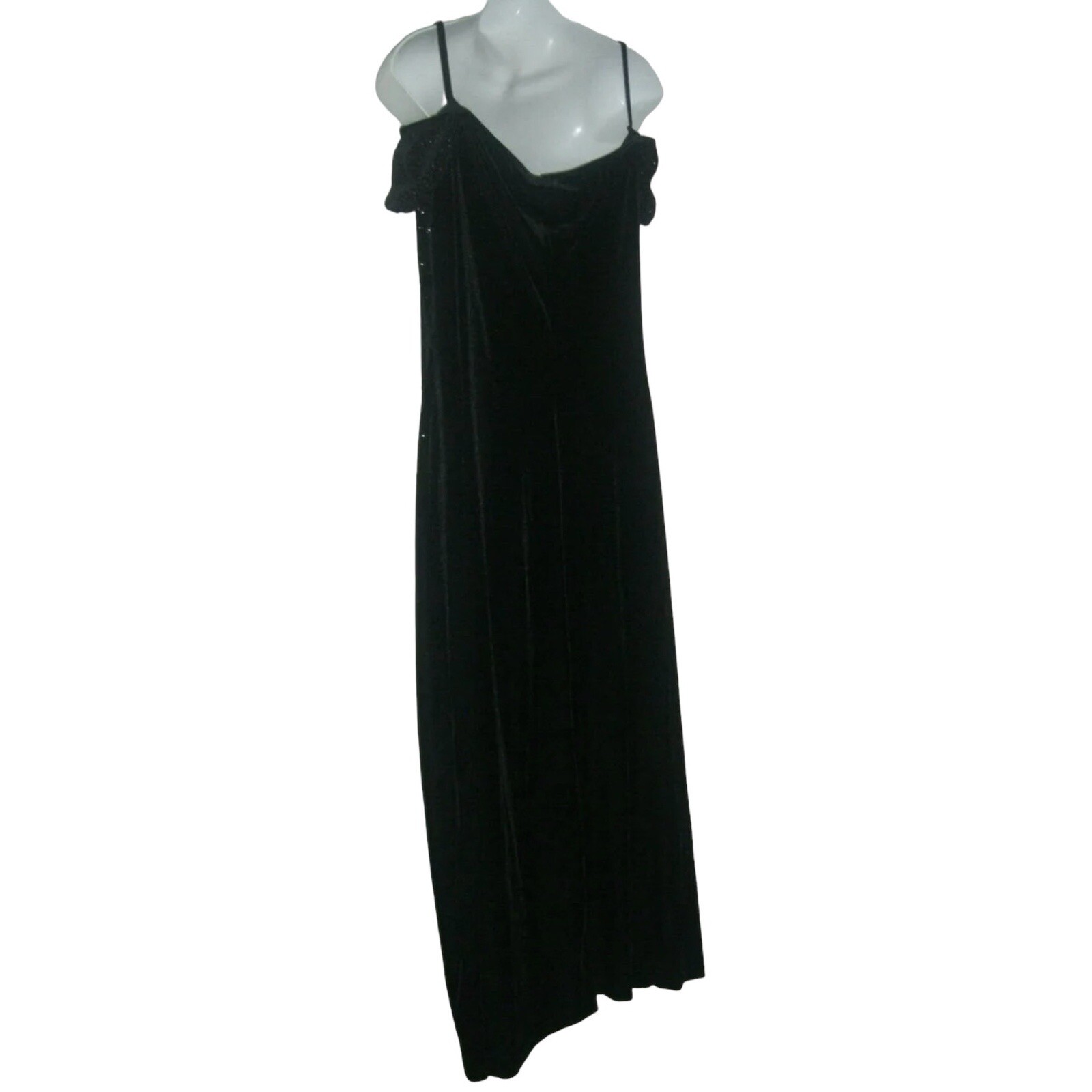Vintage 90’s Robbie Bee Dress Black Crushed Velvet Long Glitter y2k Goth Fairy