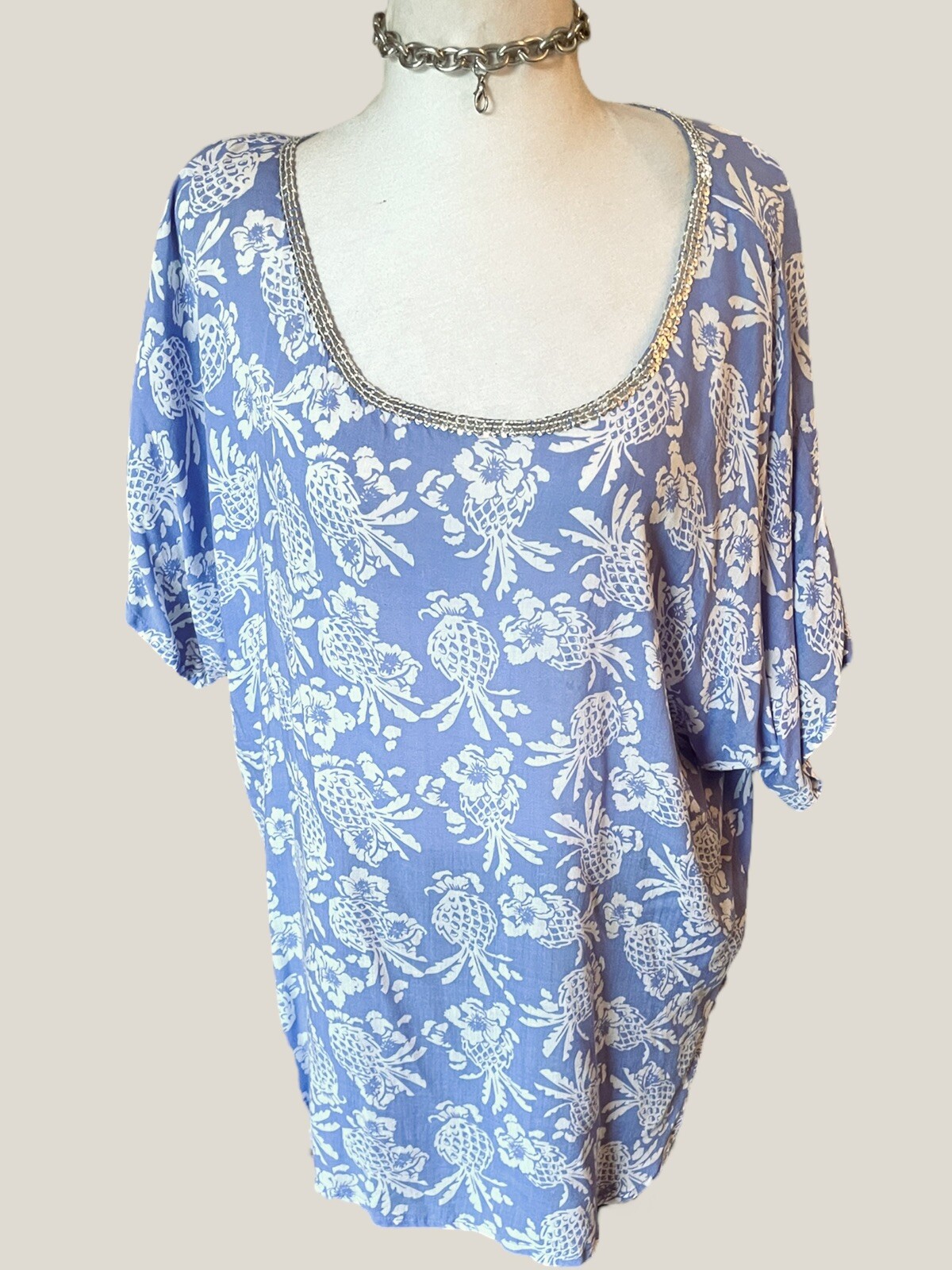 Beth & Tracie Barbados Luxury Resort Wear Glam Vintage 90s Top Floral Size L