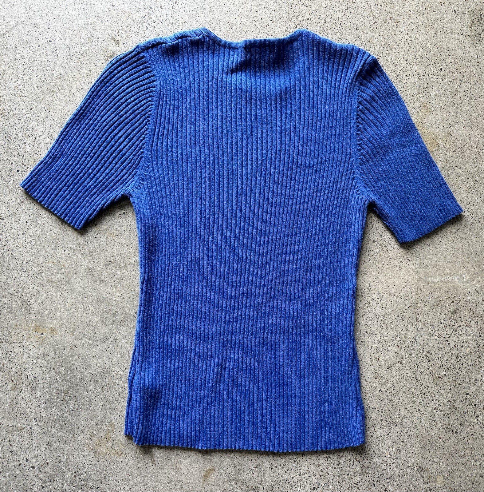 Vintage Yarnworks Blue Acrylic Cotton Blend Ribbed Stretchy Scoop Neck Top Sz M