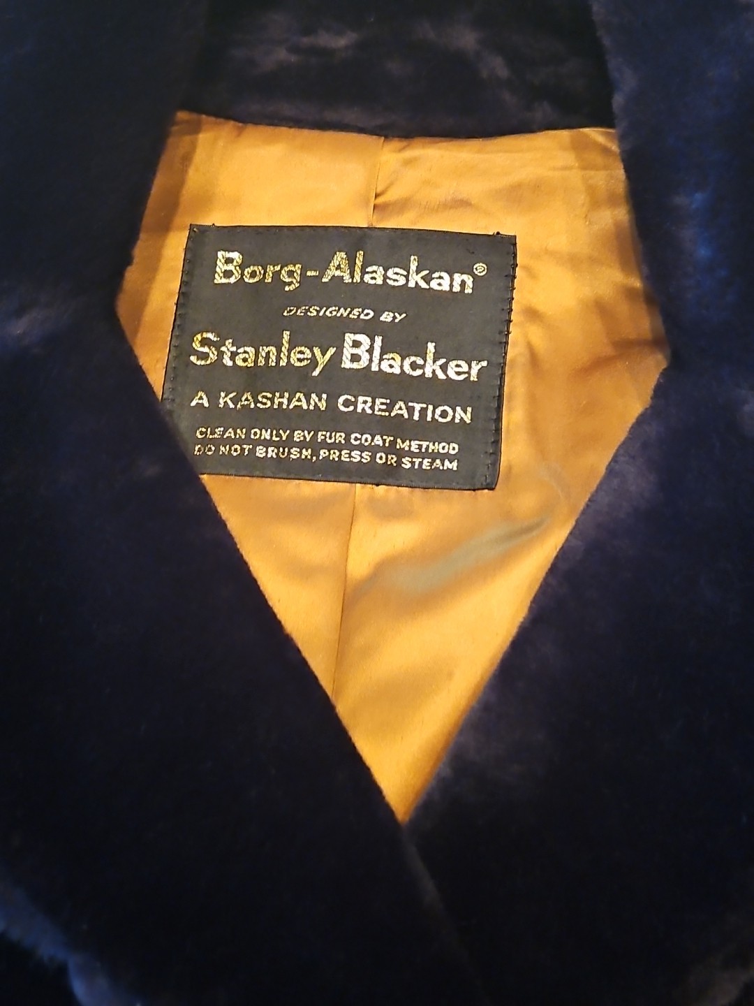 Borg-Alaskan Kashan Stanley Blacker Coat Black Faux Fur Double Breasted Lined