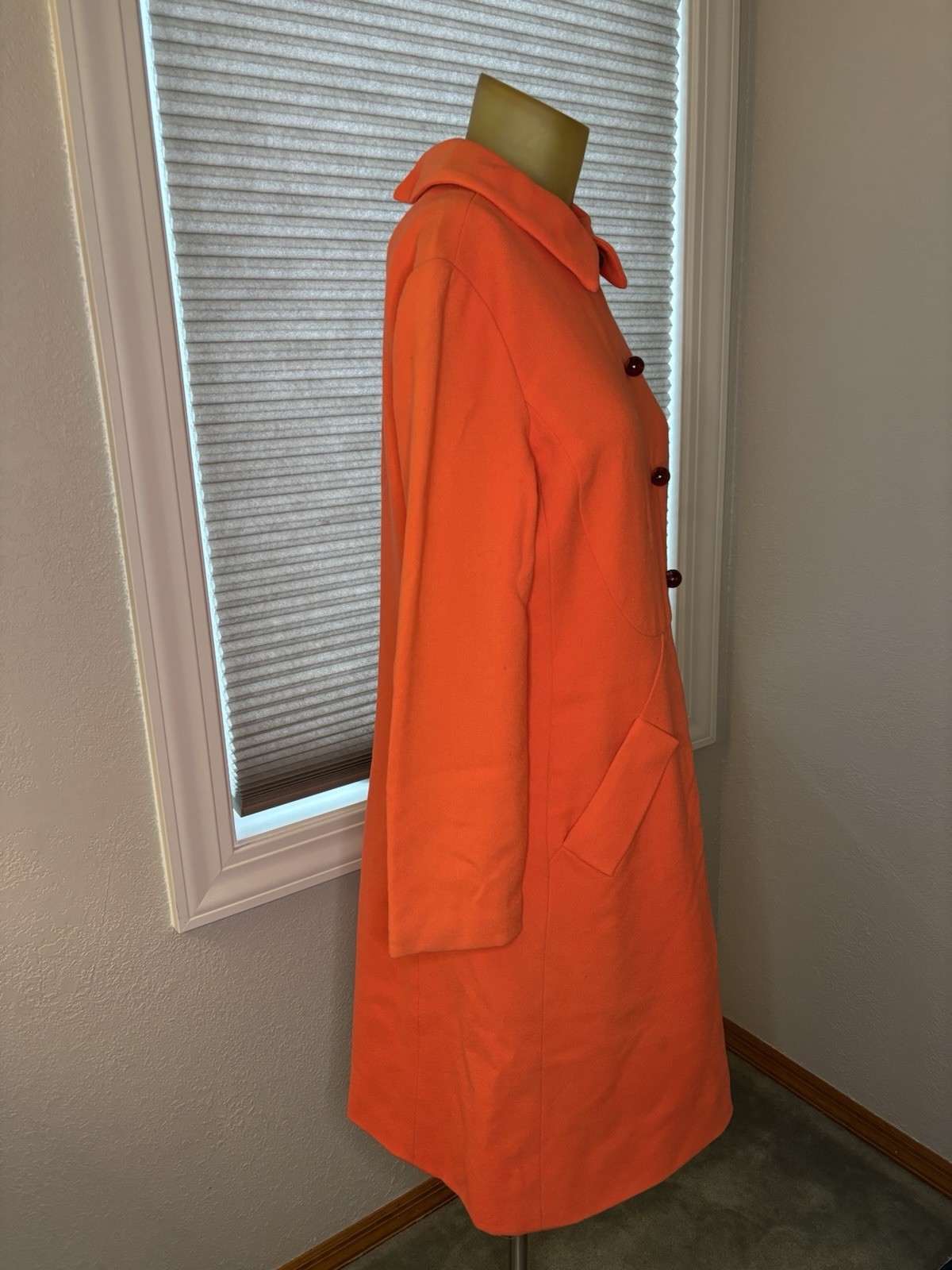 Vibrant Classy Orange Coat Dress W/ Button Details 60s 70s size medium by Carlye