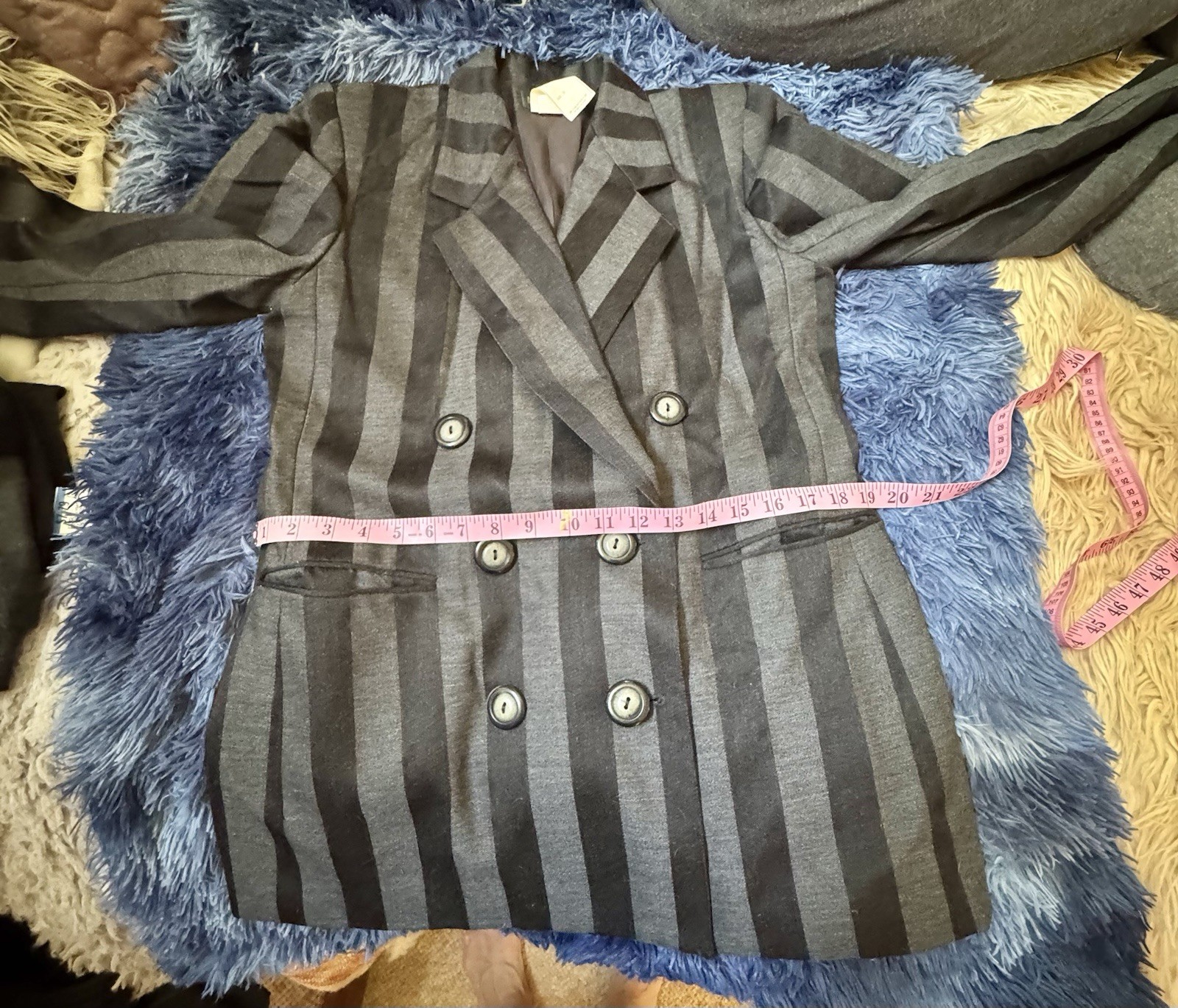 Vtg Harve Benard Wool Black Fray Stripe Blazer Jacket Shoulder Pads Double 12 M