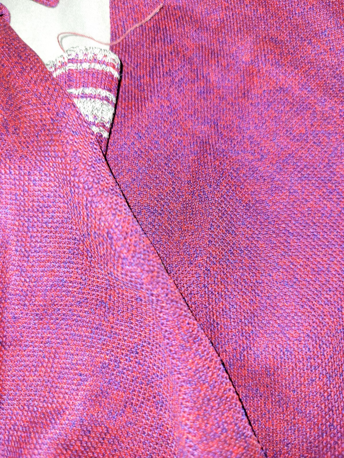 VTG 70s Burgundy Blue Space Dye Lounge Set Marled Knit Dagger Collar S M Boho