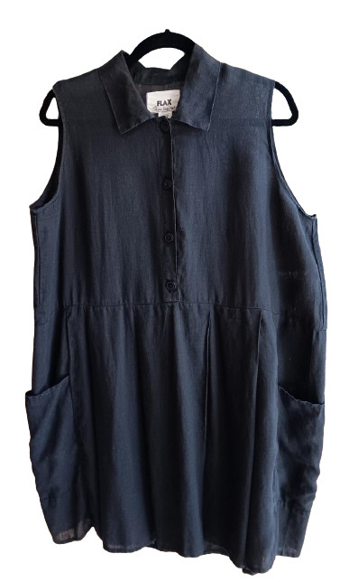 VTG FLAX Jeanne Engelhart Black Linen Short Dress/Top Lagenlook – Size L!