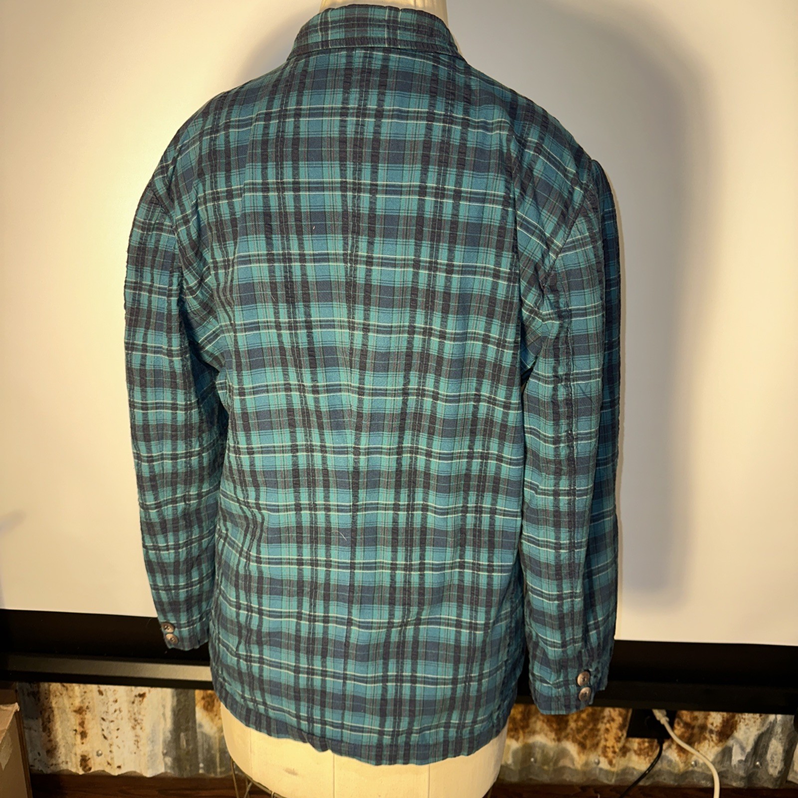 Vintage Eddie Bauer Blue Plaid Blazer Poplin Sport Jacket Women’s Sz Lg