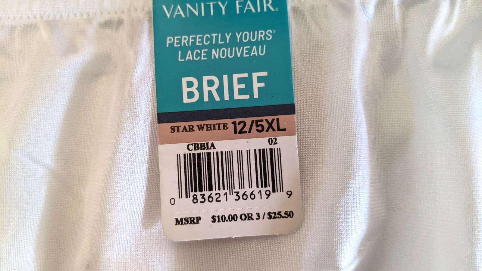 Vanity Fair Perfectly Yours Lace Nouveau Full-Cut White Brief Plus Size 12/5XL