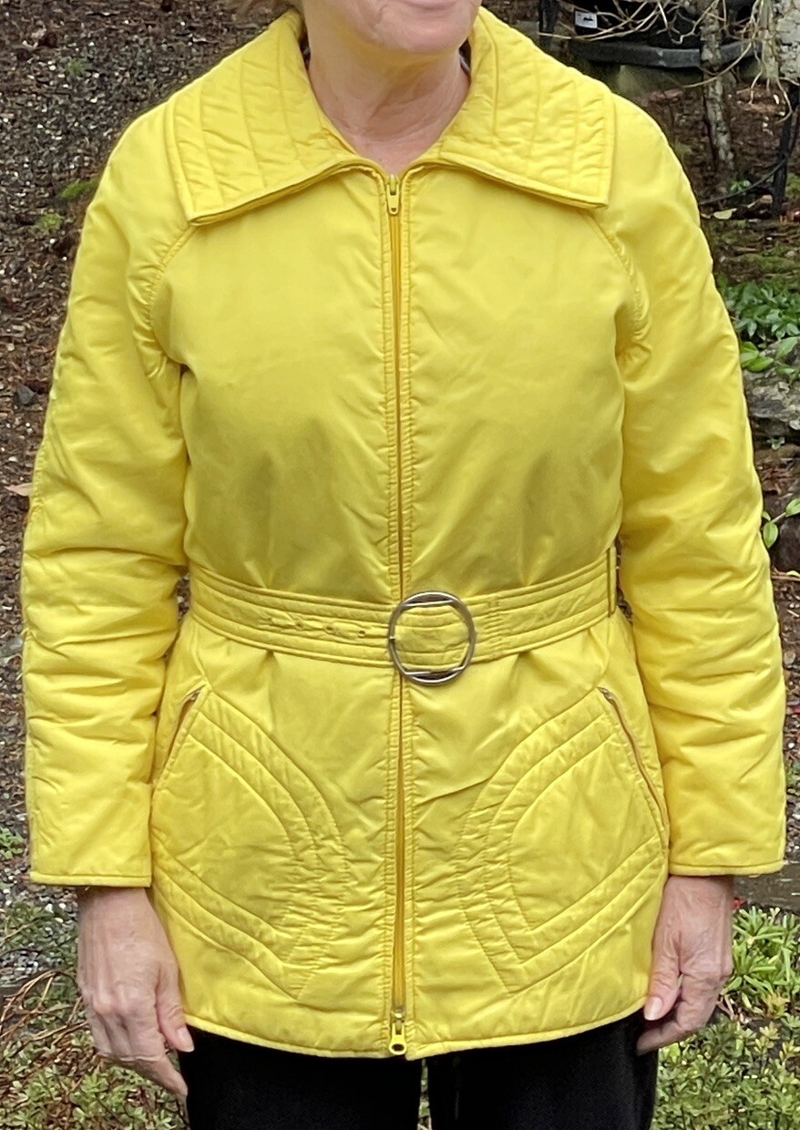 Vintage Roffe Belted Ski Jacket Coat Women’s Medium Small Bright Yellow Hip Mod