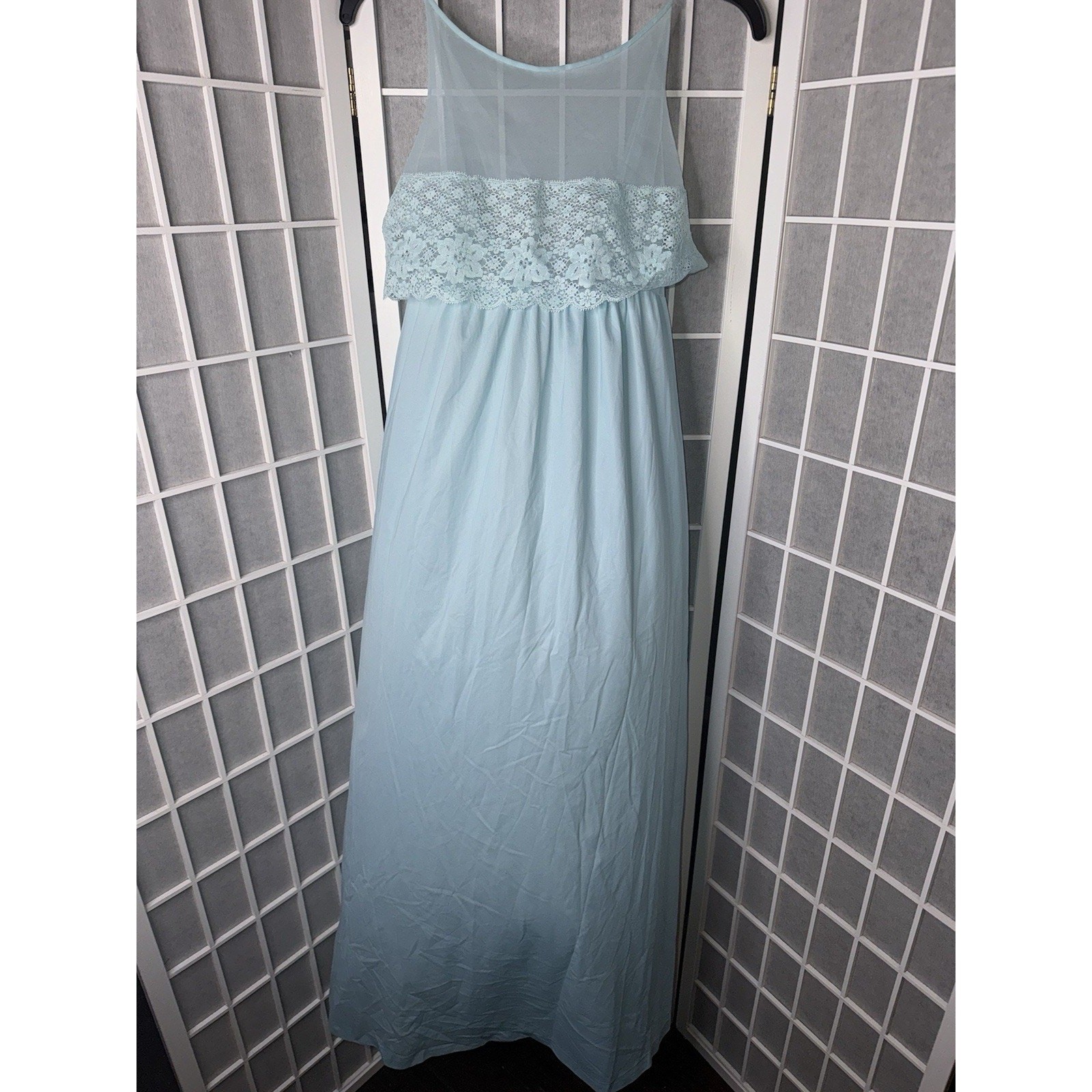 VTG Henson Kickernick Sheer NightGown Peignoir Dress Lace Overlay Hemline Sz 32