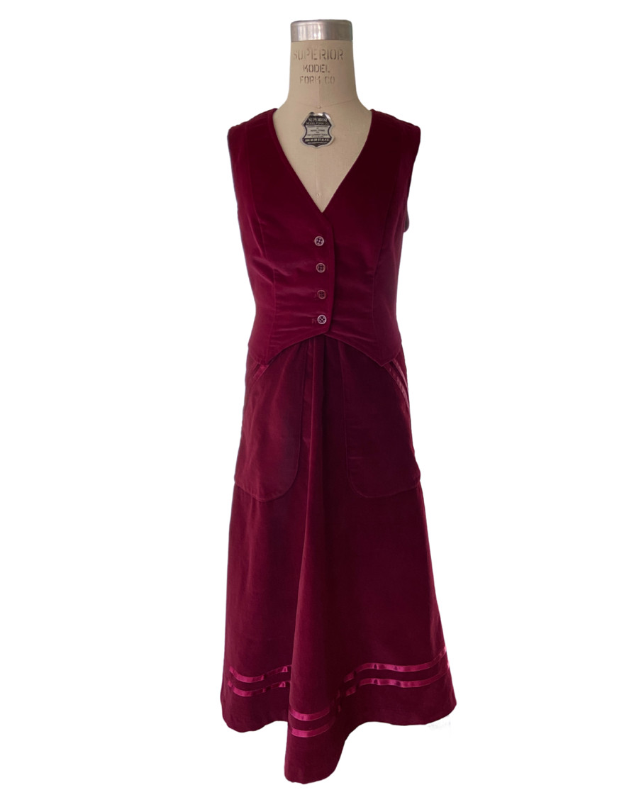 vintage 1970s Brass Plum By Nordstrom Burgundy Velvet Skirt And Vest size 5