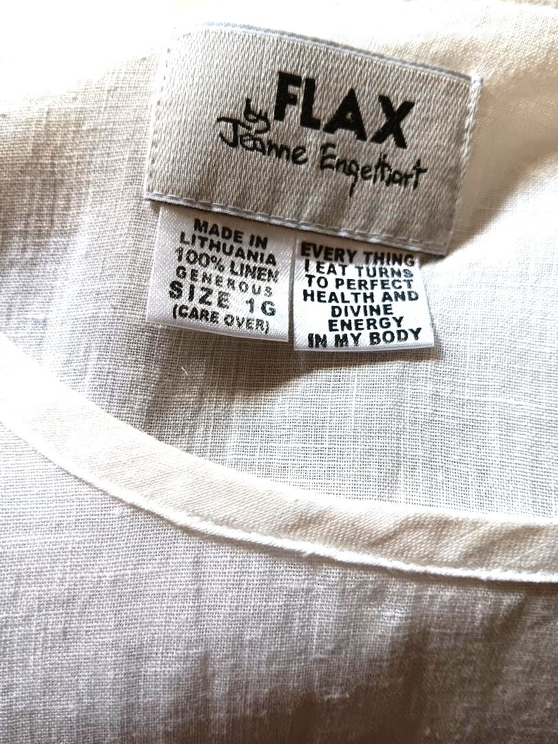 VTG FLAX Jeanne Engelhart White Linen Short Dress/Top Lagenlook – Size L!