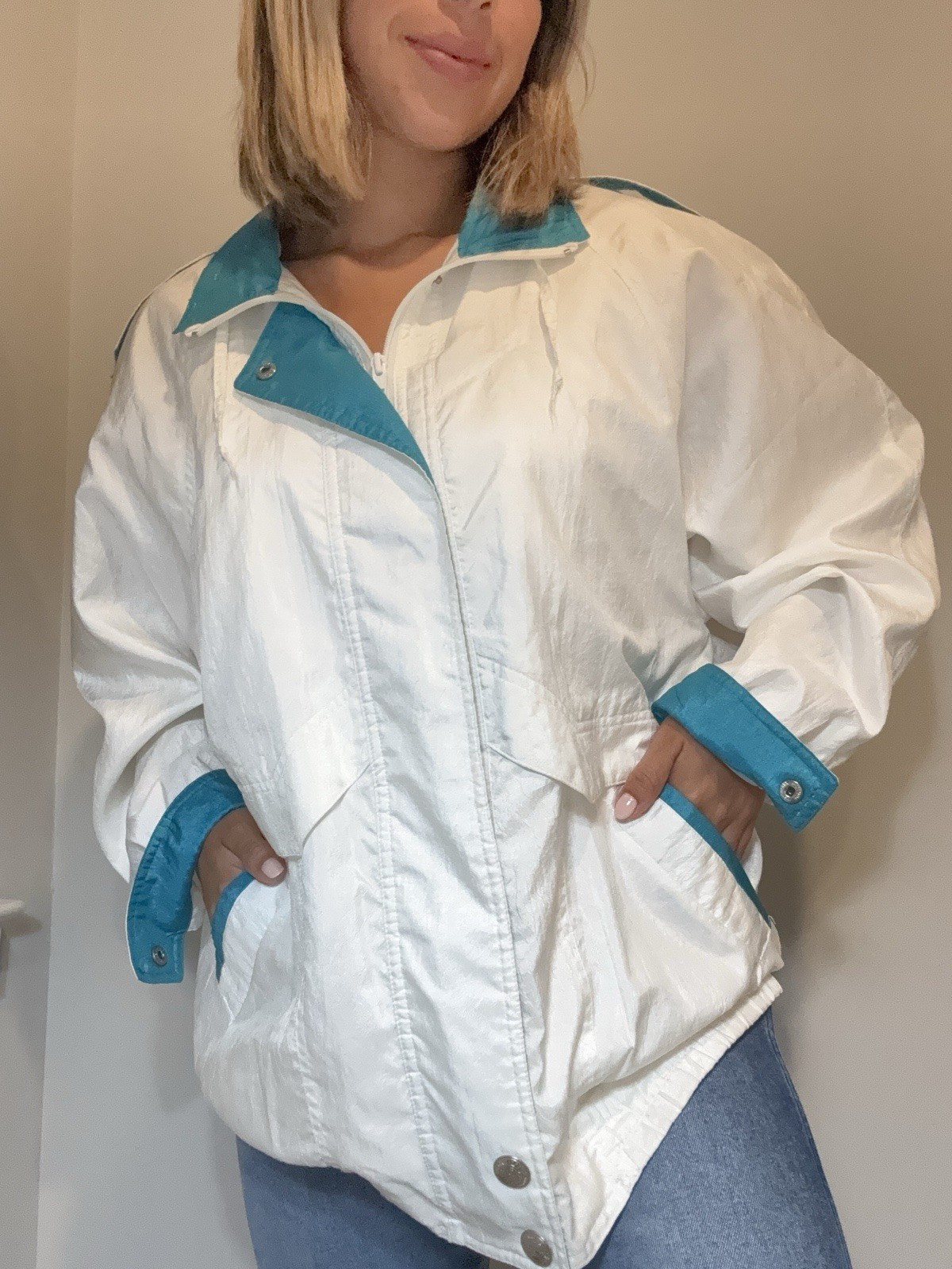Vintage Westbound Sport Women’s Blue & Pink Full Zip Windbreaker Jacket Medium