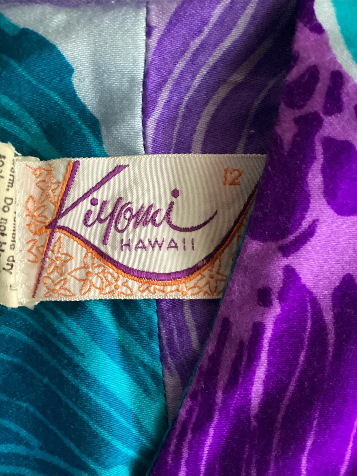 VTG Kiyomi Hawaii Maxi Dress Purples & Blues Button Front Belt Sleeveless Sz 12