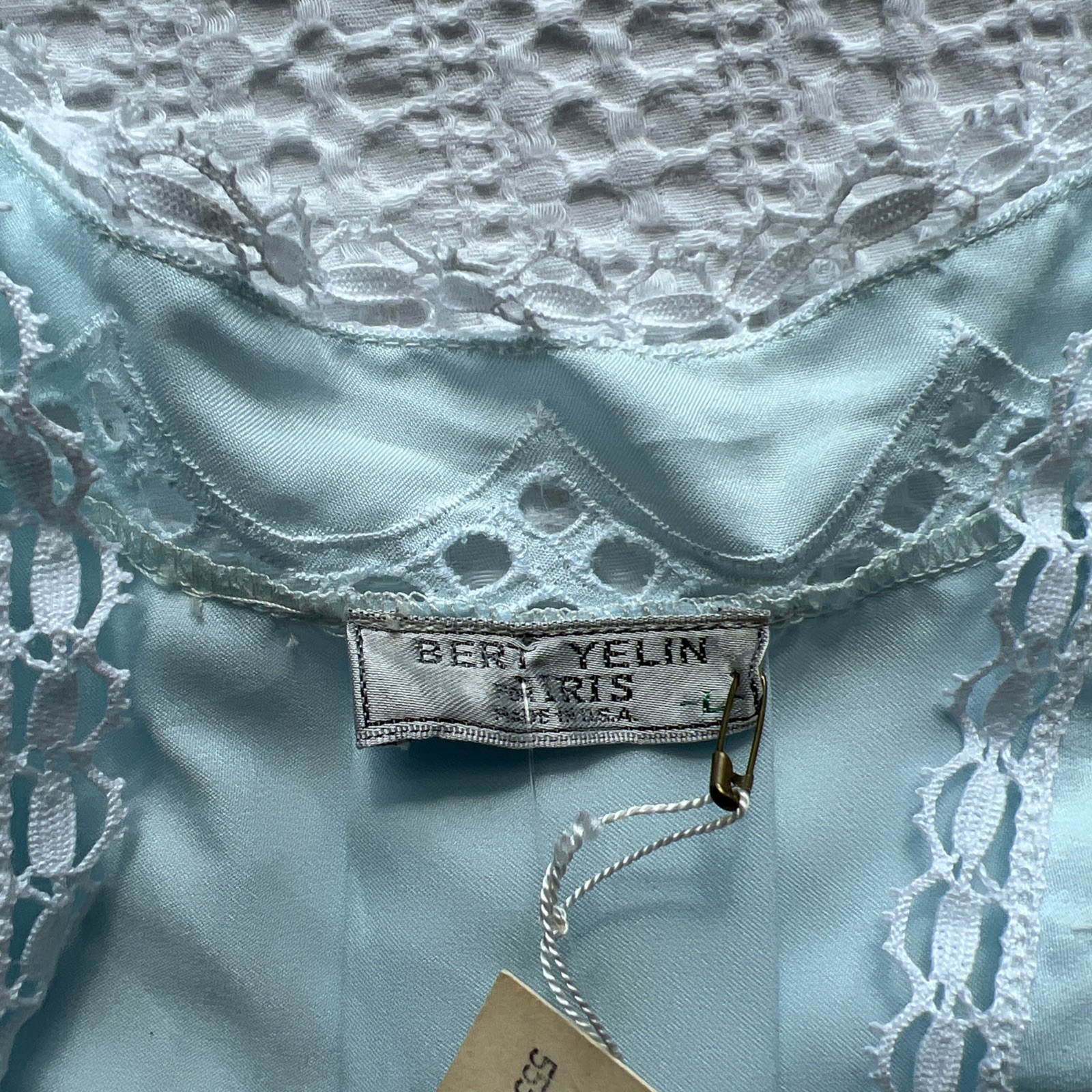NWT Vintage Bert Yelin for IRIS Satin Blue Lace Trim Nightgown Large