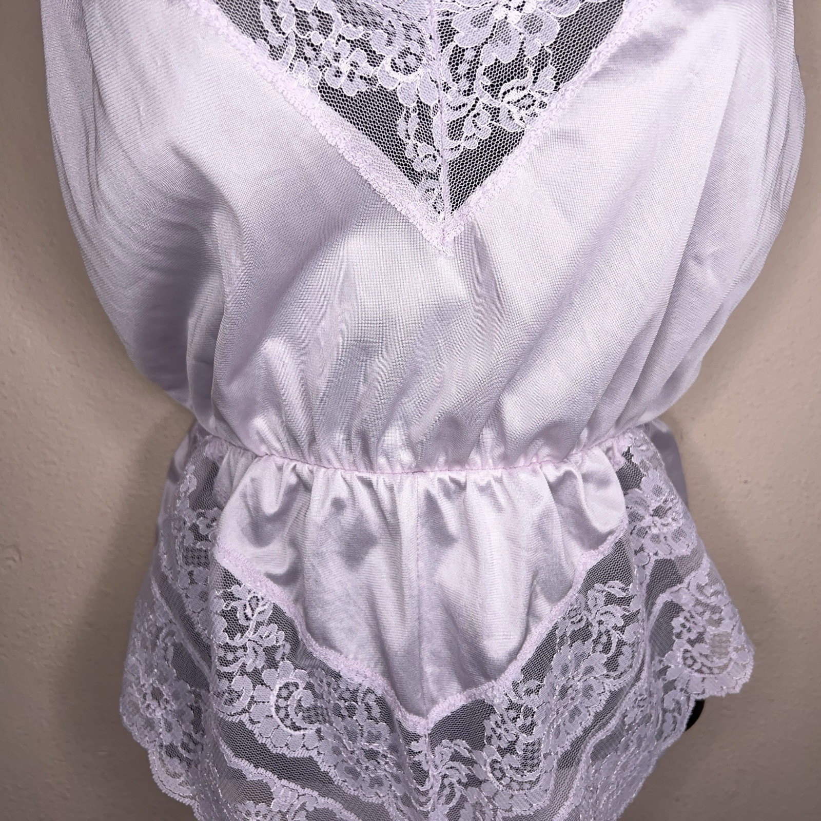 Vintage Small Ashley Taylor Teddy Bodysuit Lilac Pastel Lace Trim Retro Lingerie