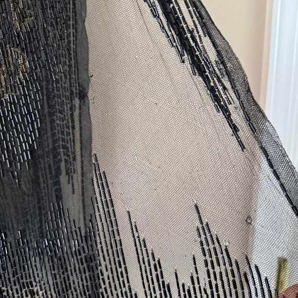 Art Deco Beaded Lame Floral Shift Dress Overlay 1920s sheer net jet bead antique