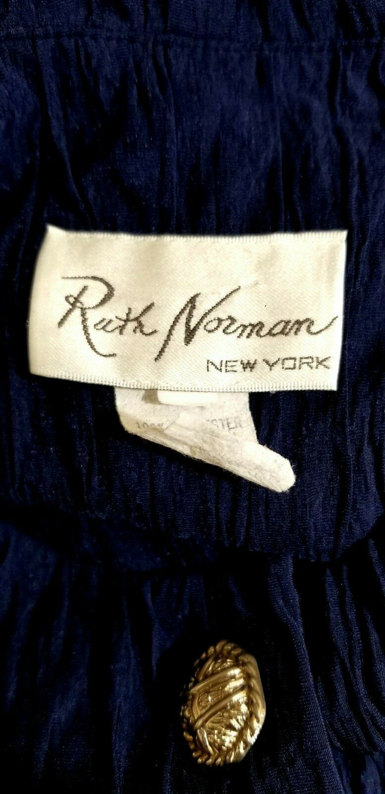 Vintage Ruth Norman Jacket Size L Womens Navy Blue Crinkle Decorative Buttons