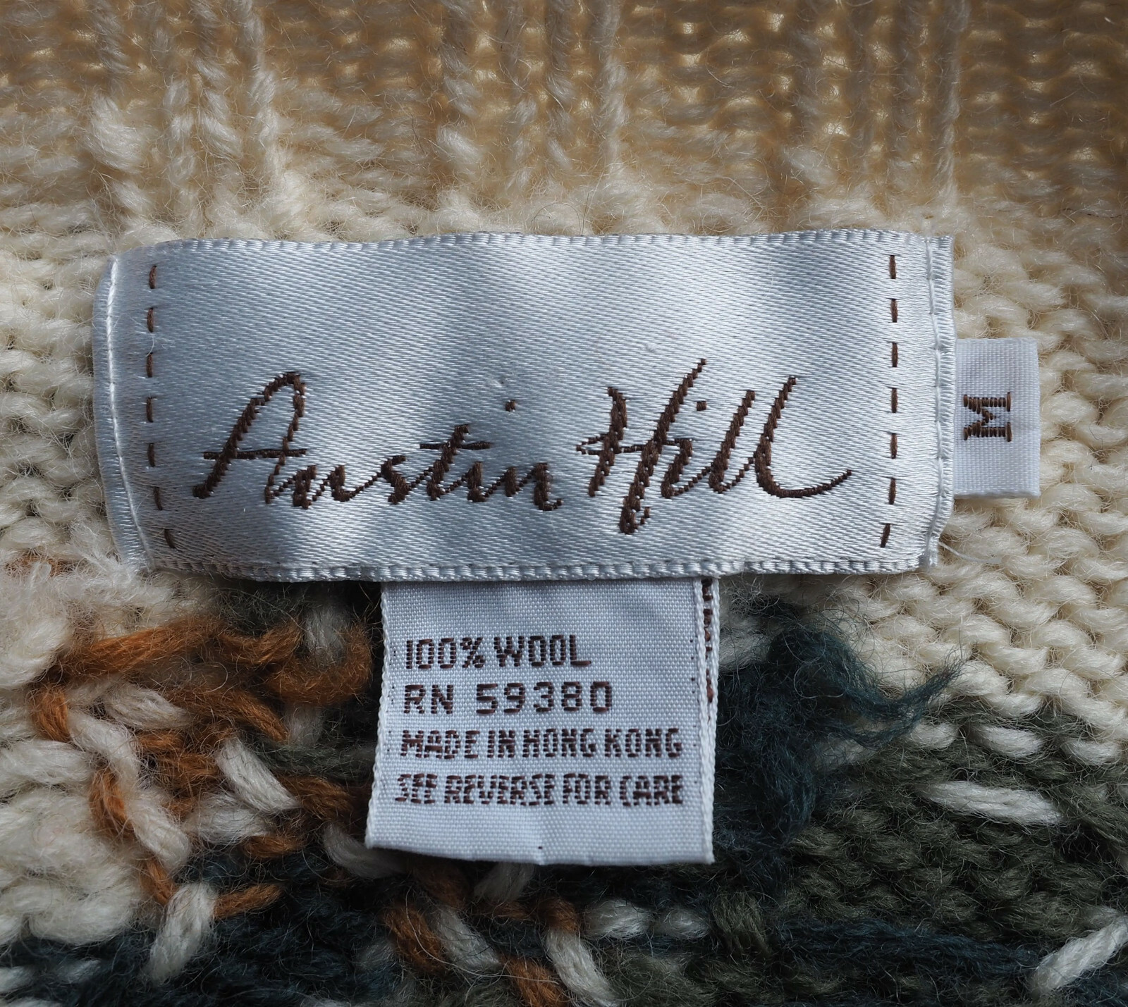 Vintage 90’s Austin Hill 100% Wool Sweater Leaf Theme Cream Ivory Size M