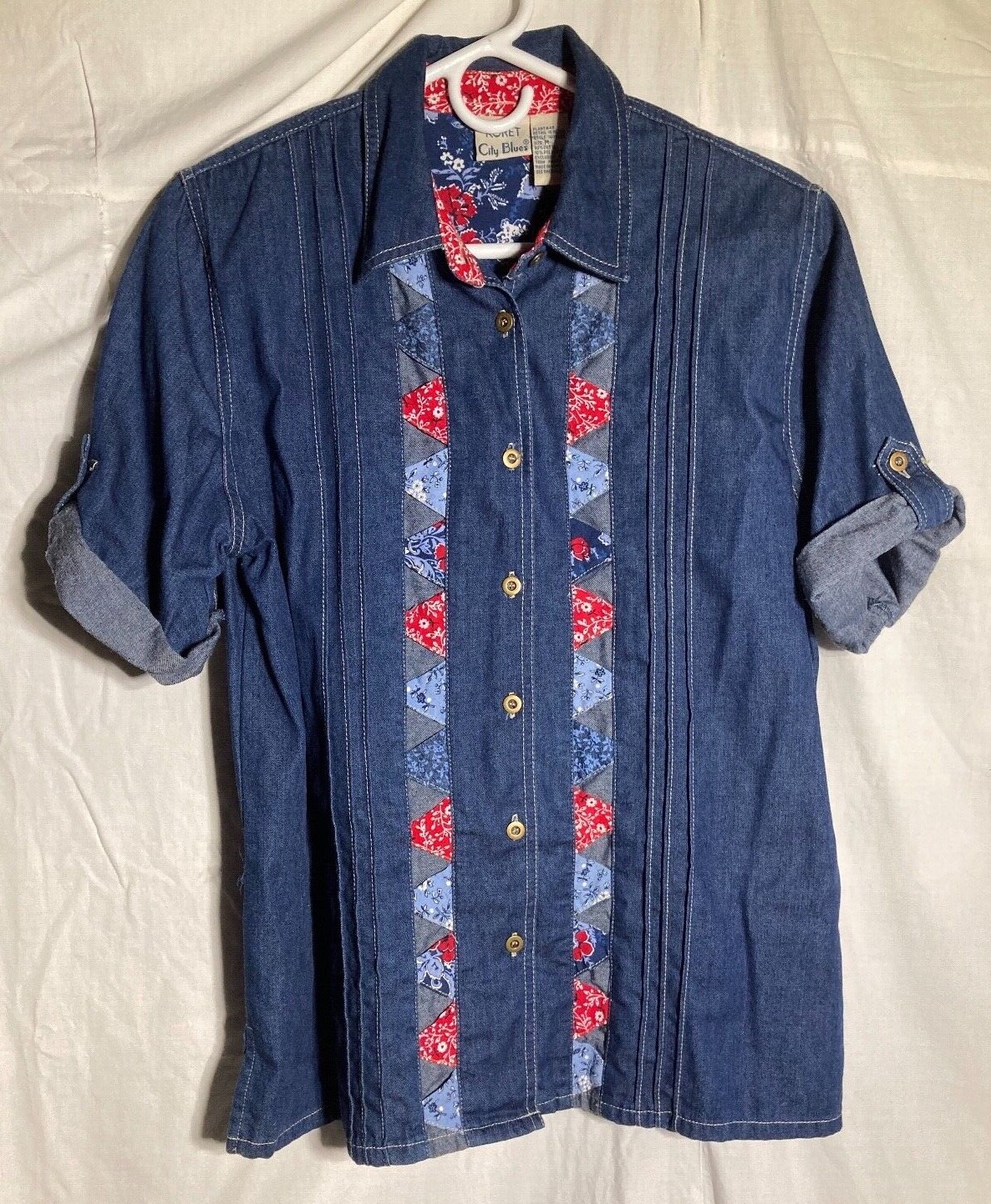 Koret City Blues Short Sleeve Button Embroidered Cotton Shirt Women’s Blue 10, M