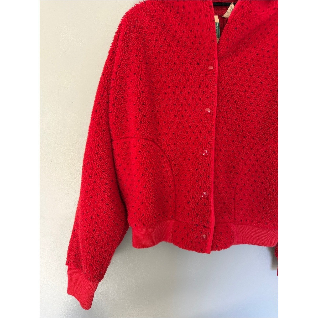Vintage LL Bean Red Polka Dot Sherpa Fleece Jacket – Deep Pile Bomber Size M