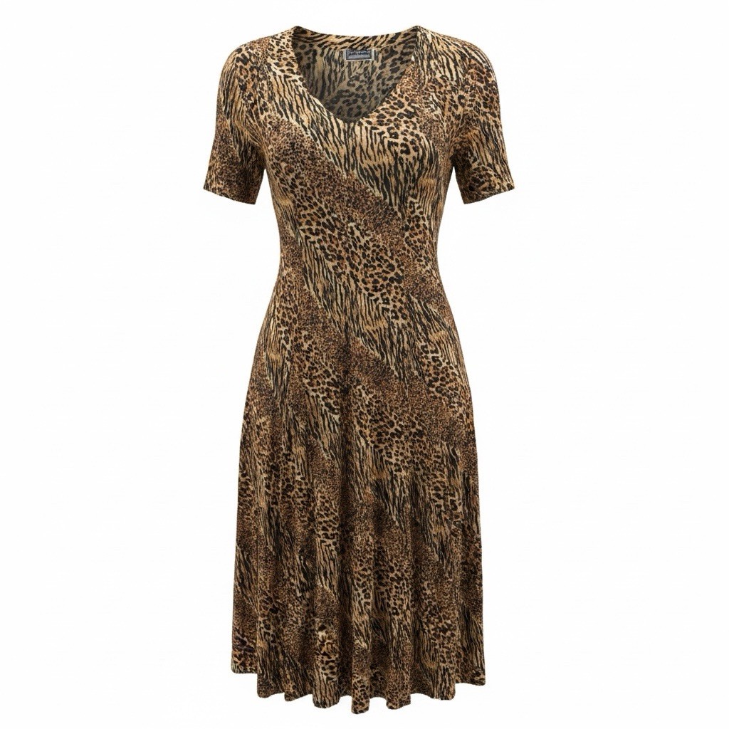 Vintage Leopard Animal Print Maxi Dress Women’s Size 1X V Neck 80s 90s Back Tie