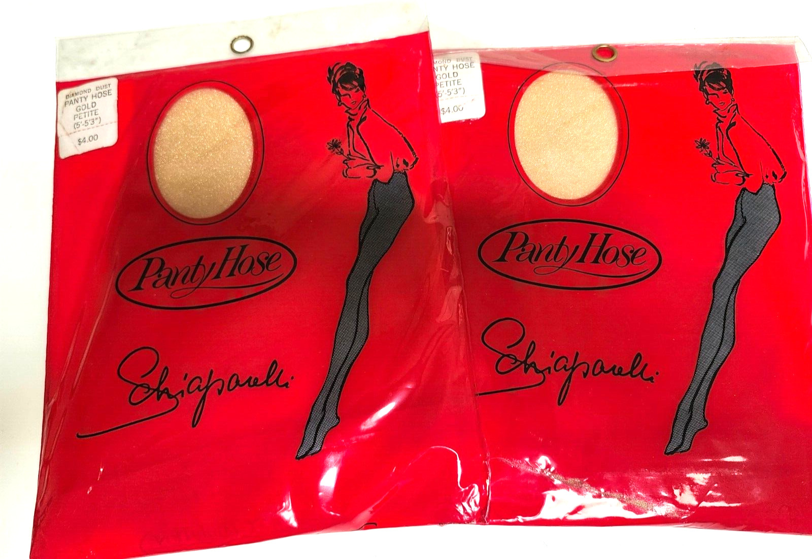 Vintage Schiaparelli Sandal foot Pantyhose Diamond Dust Gold Petite NOS 2 pairs