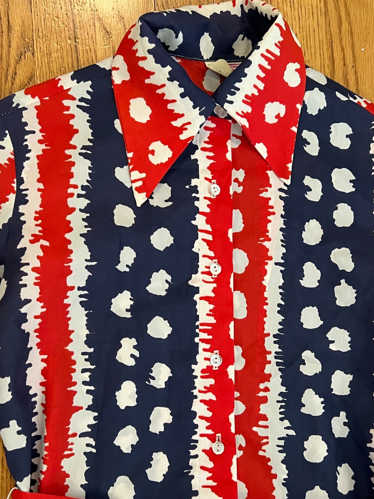 VTG 50s-60s Fritzi San Francisco Midi Dress Large Belted Wrap Tie Red/White/Blue
