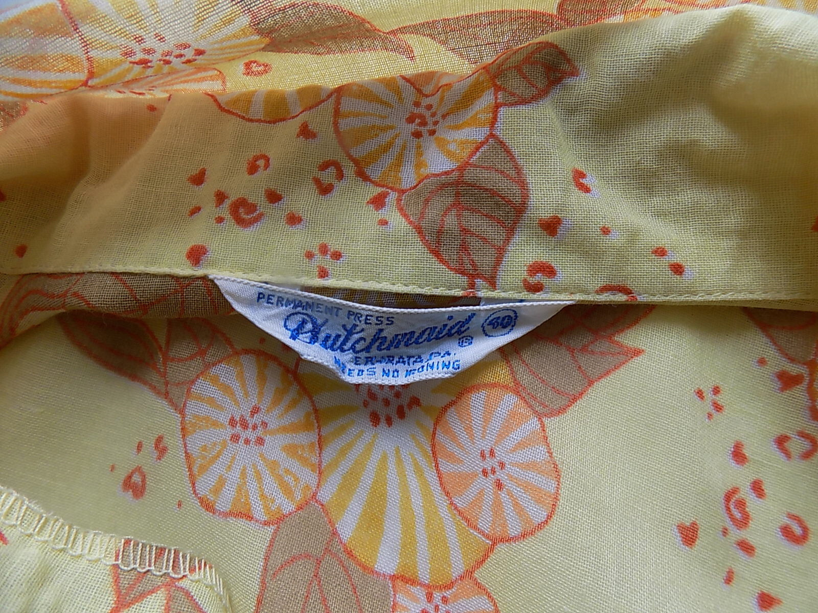 Vintage 70s Yellow Sheer Cotton Floral Blouse Dutchmaid Size 40 B44 ***