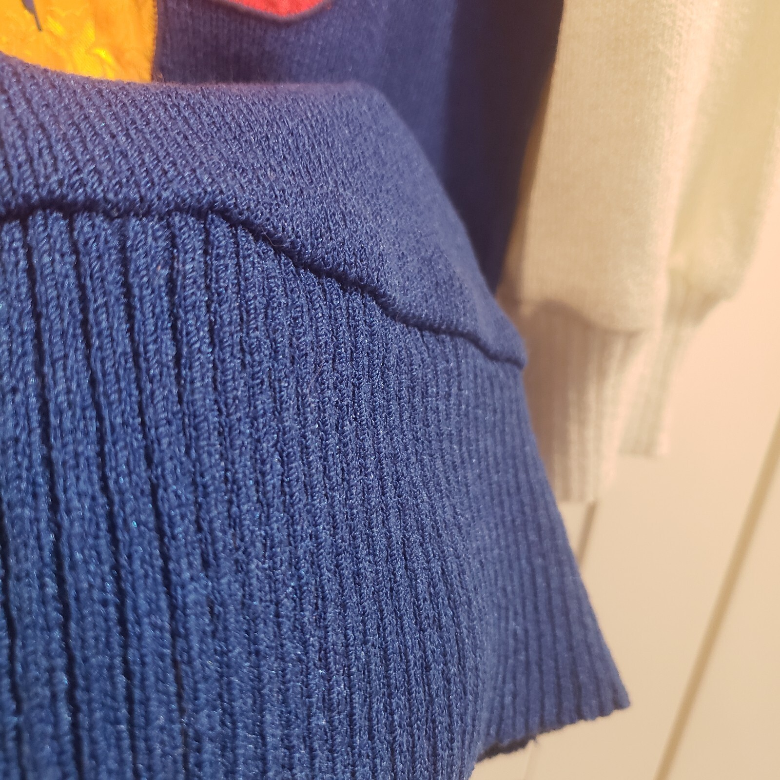 VTG Anthony Sicari Sz 12 80s Sweater Color Block Flowers Blue Red Pink White USA