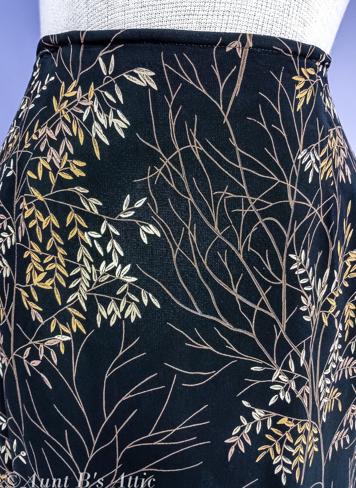 Ann Taylor Ladies Vtg Y2K Silk Black/Br Botanical Leaf Print Side Zip Skirt Lg