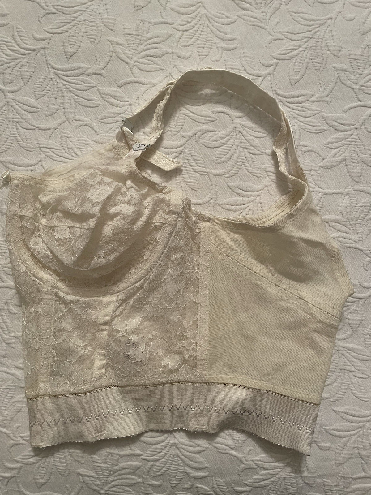 Vintage Rondeau original Lilyette bra 38 / 39 C Long line ivory lace Corset #679