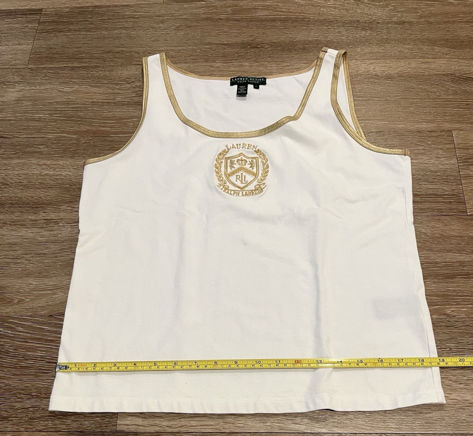 Vintage Ralph Lauren Active Tank Top Large Gold Crest Embroidered Logo Y2K RARE
