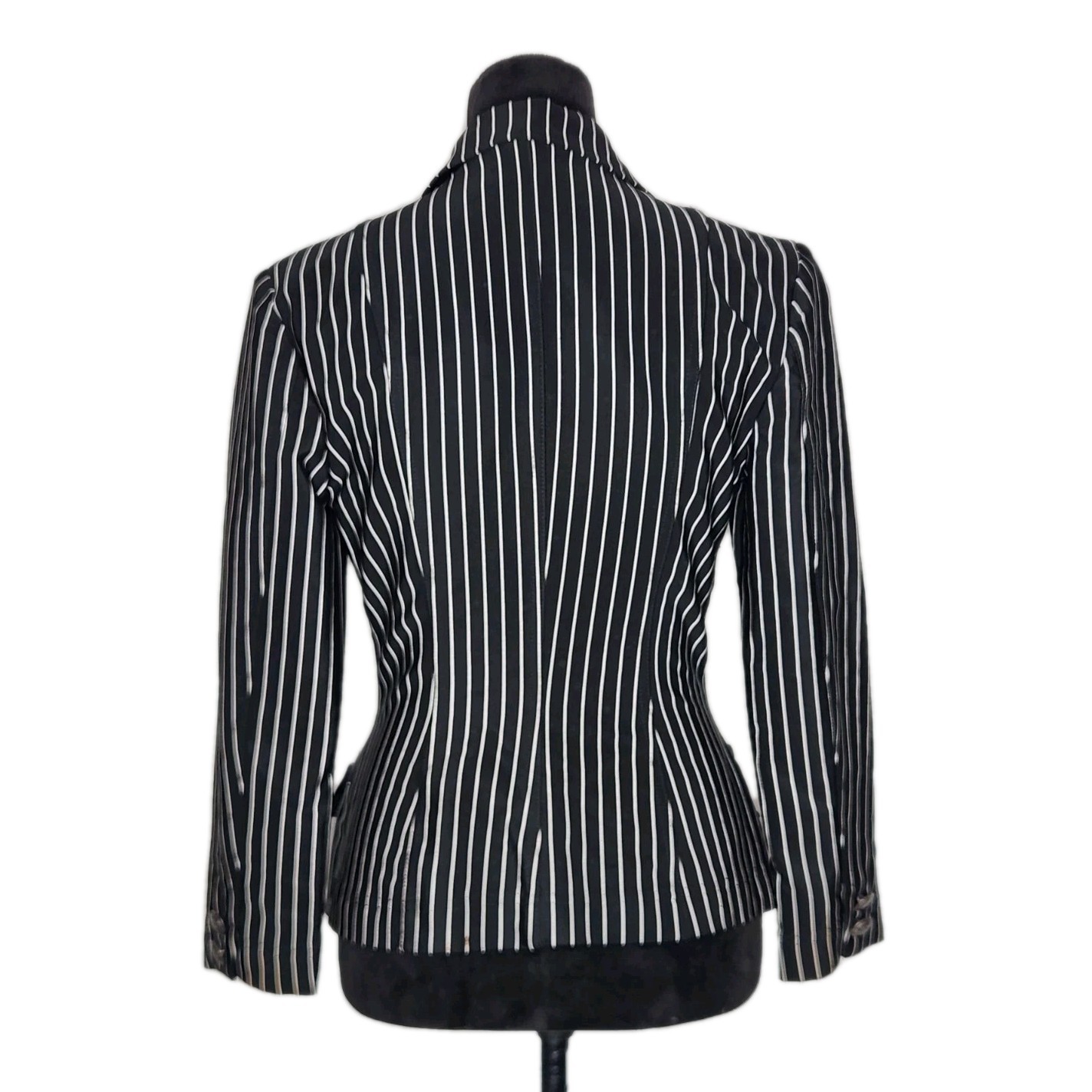 John Murrough Vtg Black Pinstripe Studded Leather Blazer Womens Size Small USA