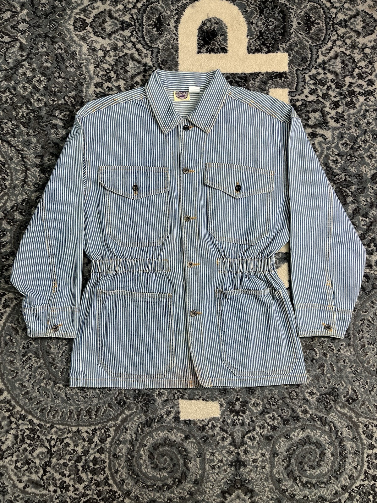 Vintage 1980s Women Hickory Stripe Denim Chore Jacket Made In USA Size Small