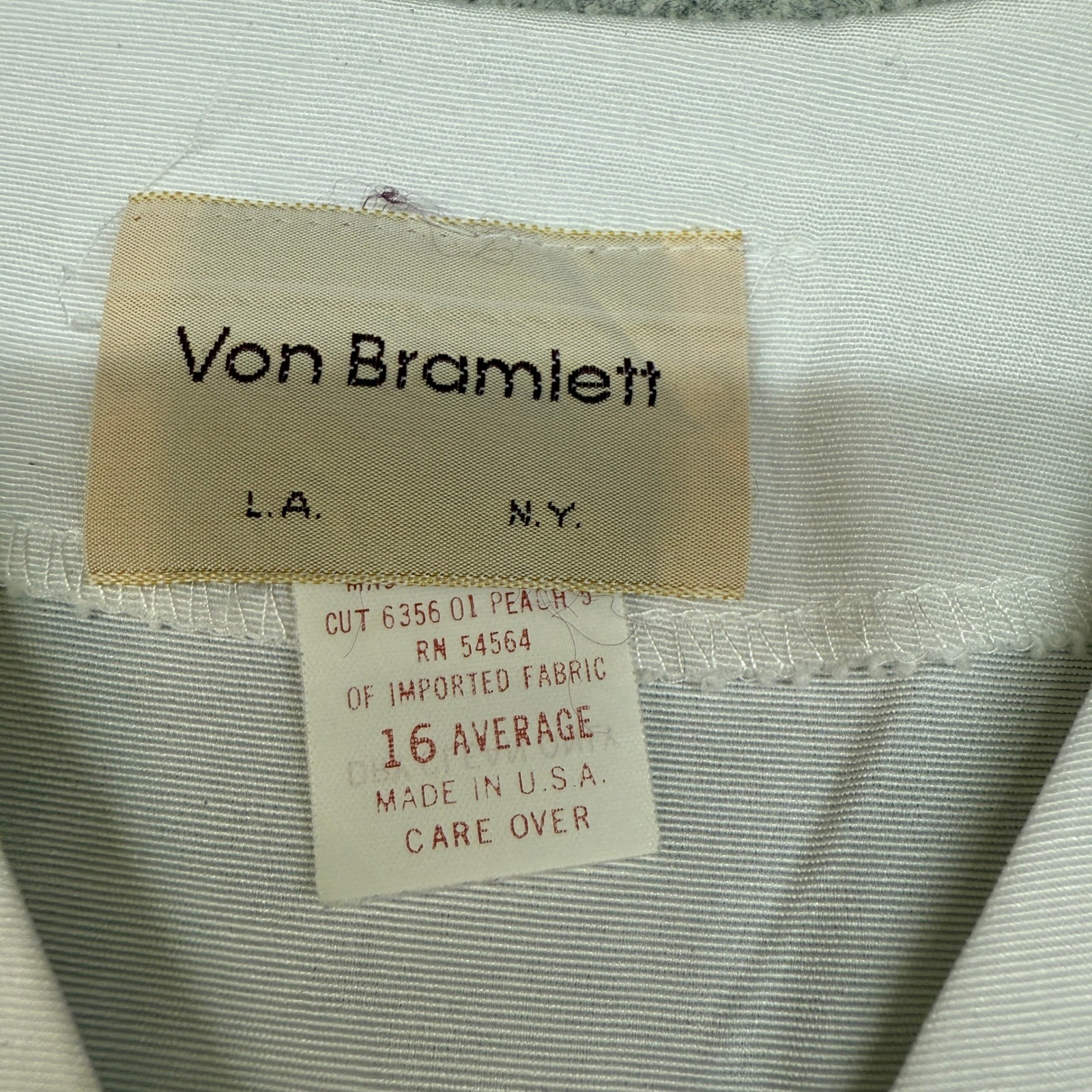 Von Bramlett Vintage Dress Size 16 Average White Peach Pink Pearl Button Midi US