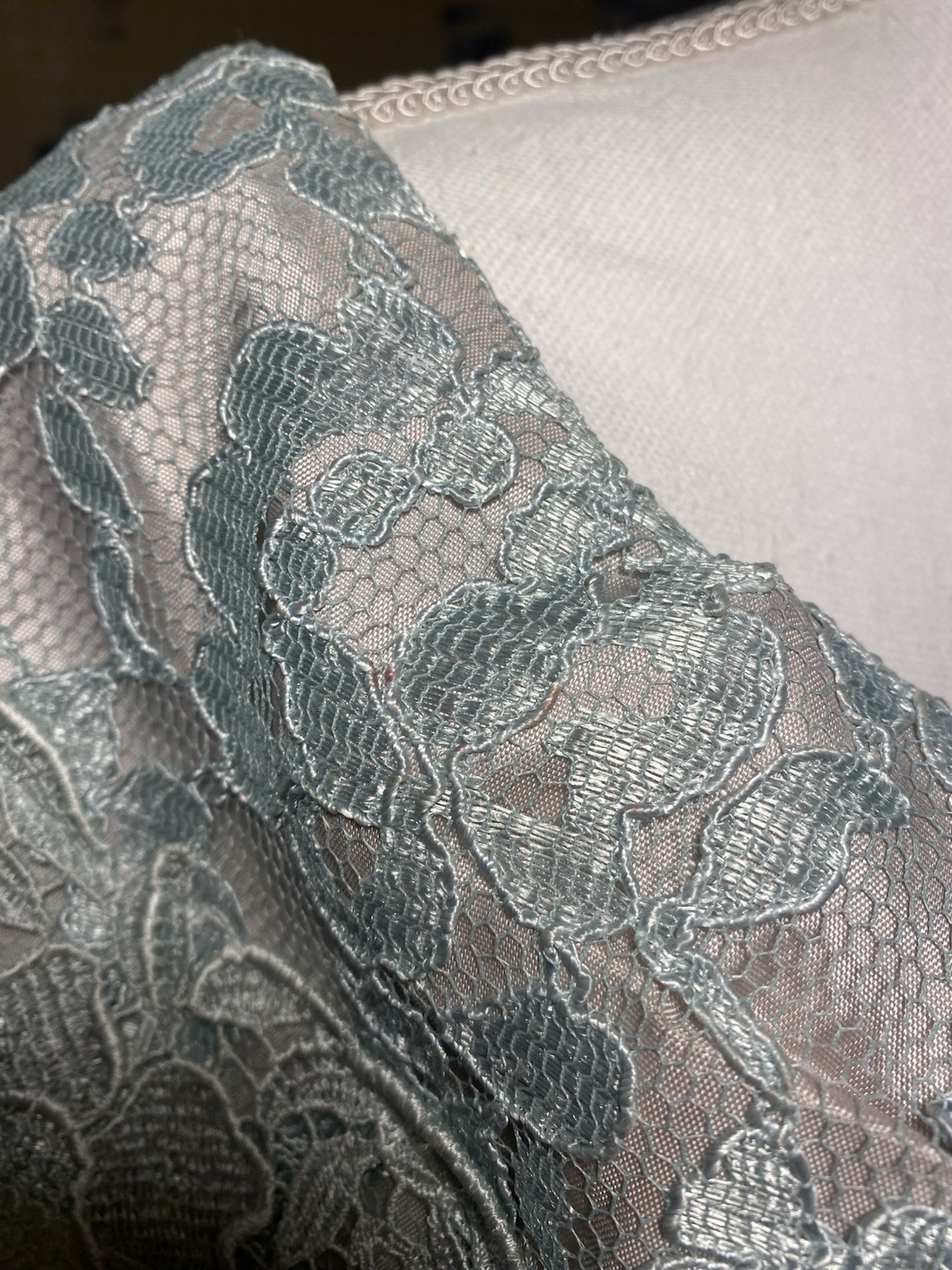 Vtg 80s Dress Cachet By Bari Protas Sage Green Lace Full Length Gown Sz 12