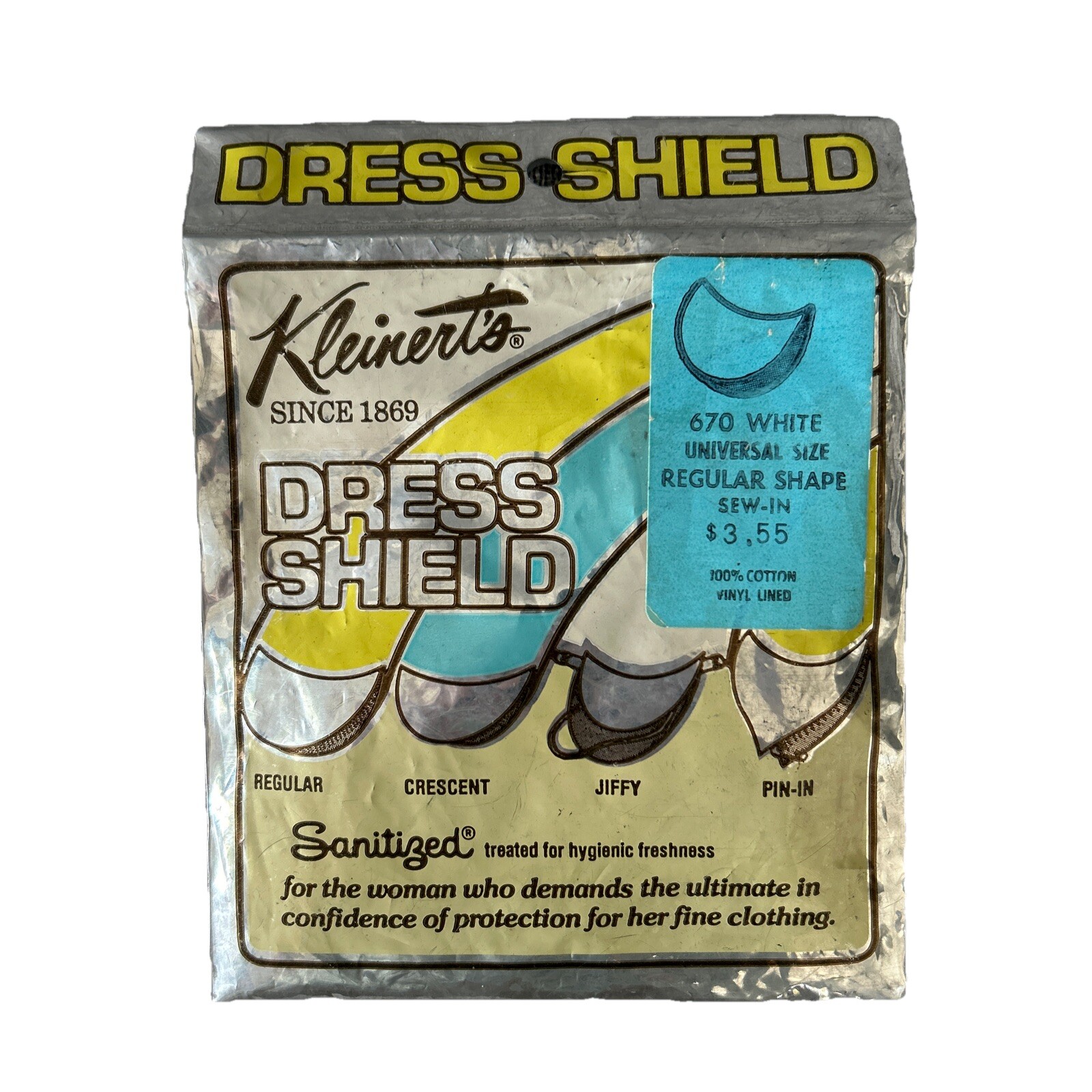 Vintage Kleinert’s Dress Shield 670 White Universal Size Regular Shape Pin/Sew
