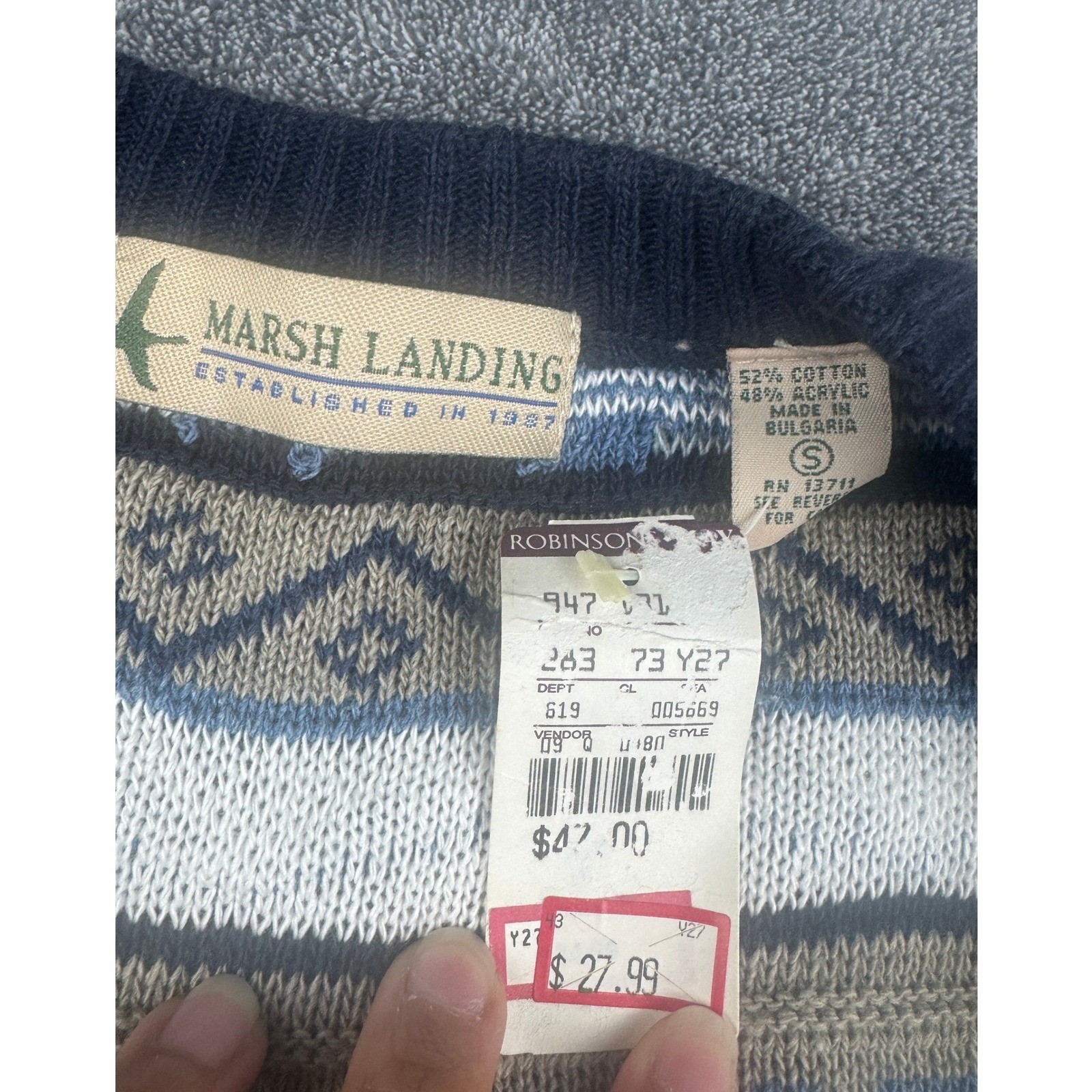 Marsh Landing Vintage 3D Textured Knit Sweater Vest Blue Geometric Womans S NWT