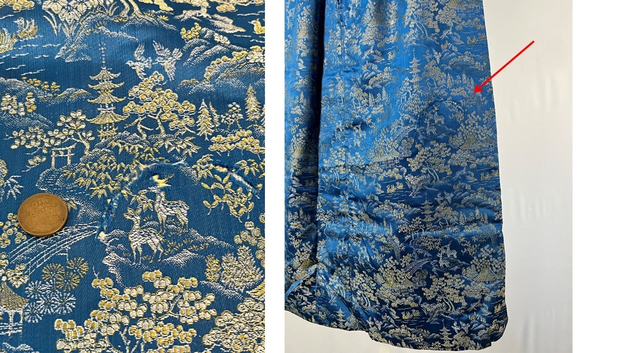 Vintage 50s Gold Jacquard Brocade Dress Womens S Blue Cocktail Talon Zip