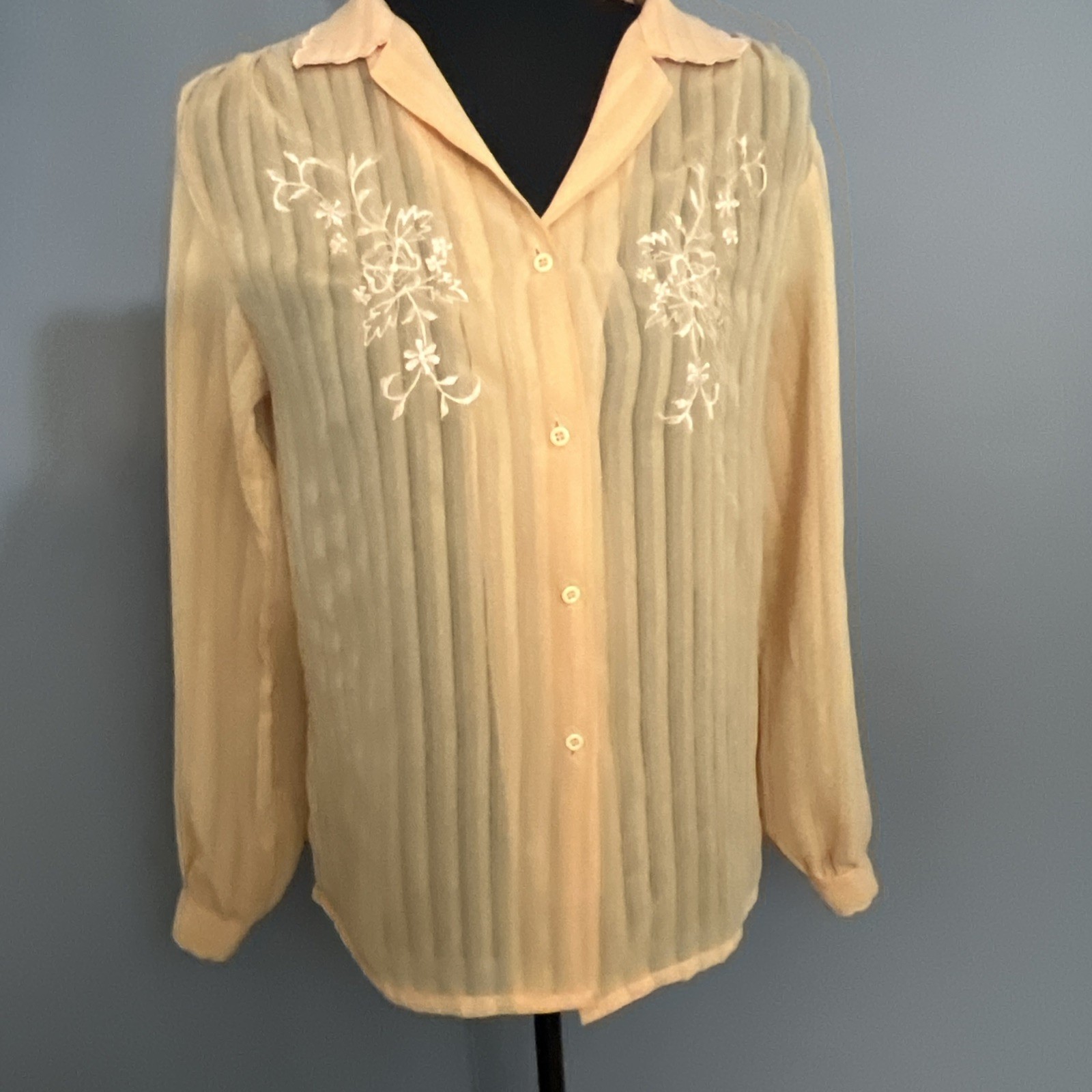 Vintage ︱80’s ︱Orange Blouse ︱Womens ︱Floral Embroidery ︱Juste Arrive︱Medium