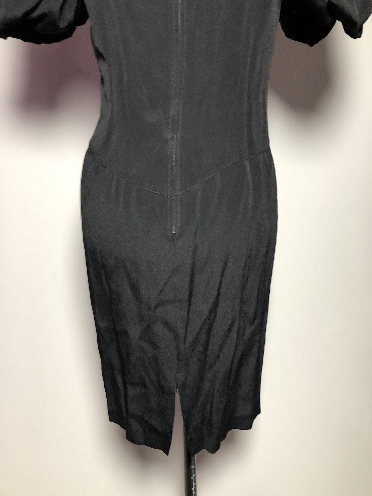 Vintage 80s Prom Dress Black Puff Sleeve Fitted Cocktail Evening Dress 35-31-38