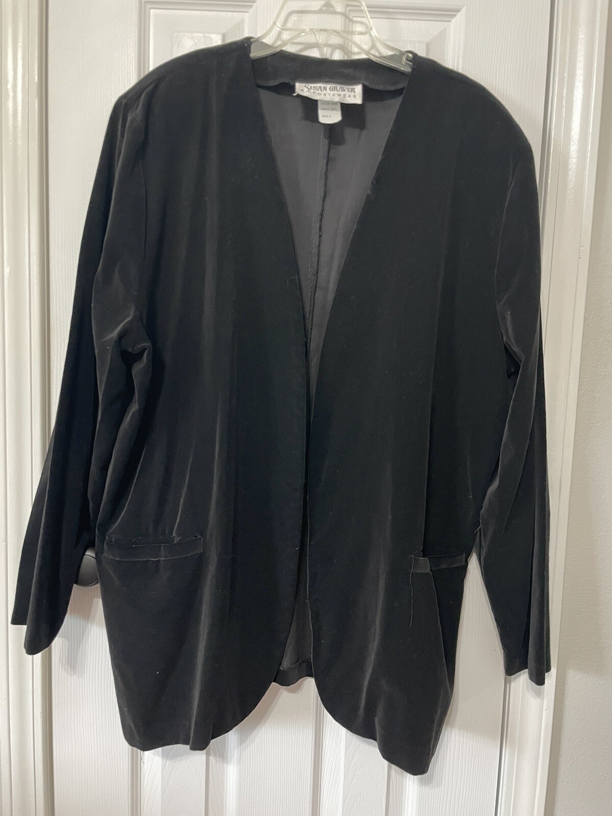 Vtg. Women’s Evening Jacket Wrap Black Velveteen Blazer Measurements Below