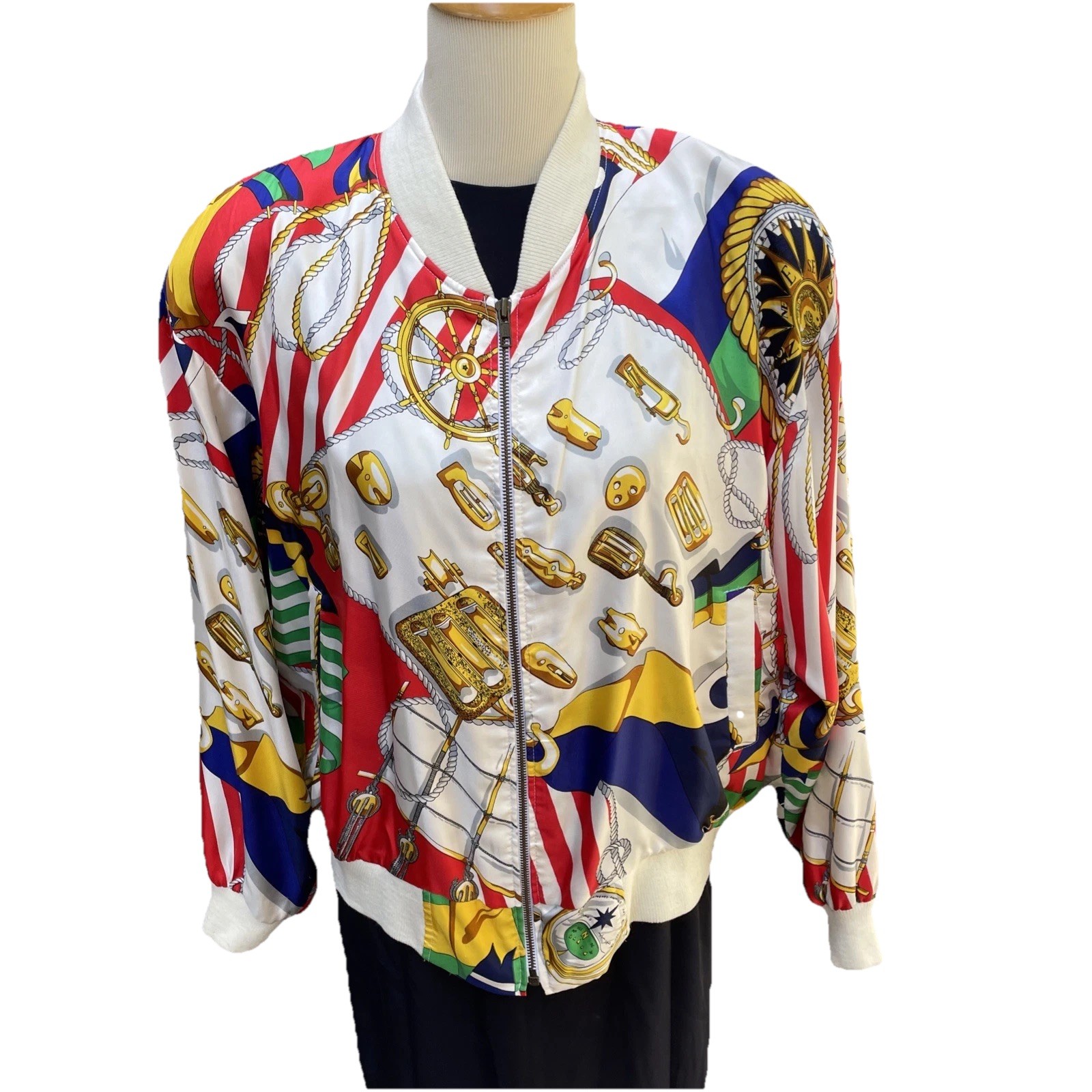 VNTG 80’s Silkworm’s High Fashion Silk Bomber Jacket Nautical Design Women’s Med