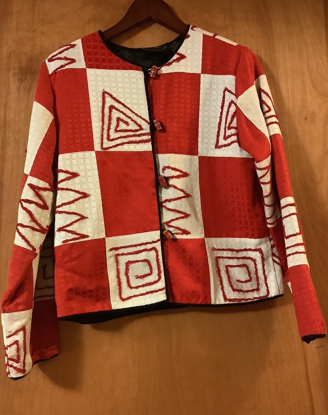Alex Kim VTG Blazer Jacket Wearable Geometric Art Embroidered Red White Size S