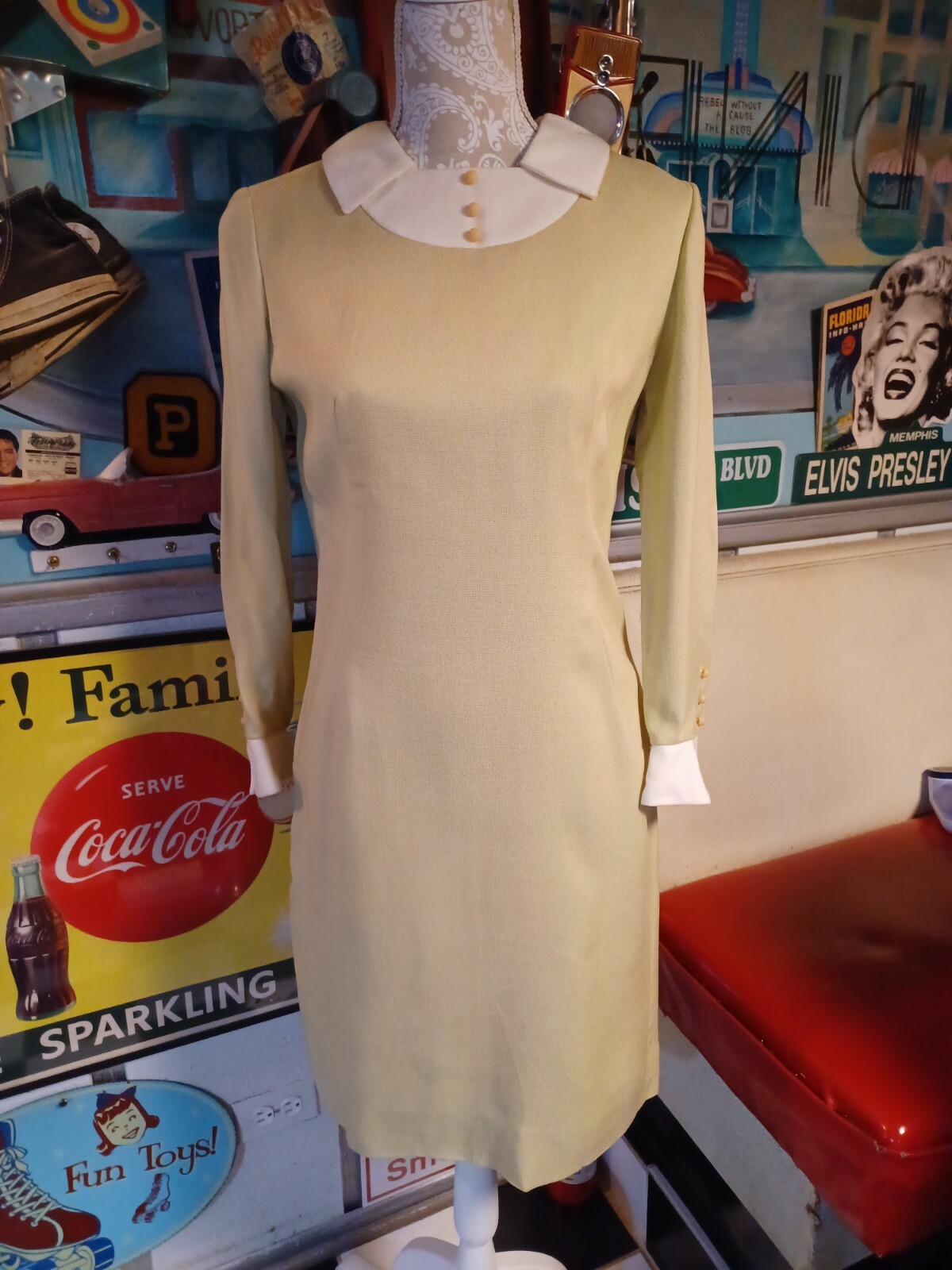 True Vtg Mid-century Modern 1960s Linen Anr Jr Sheath Dress Mod GoGo MCM EUC