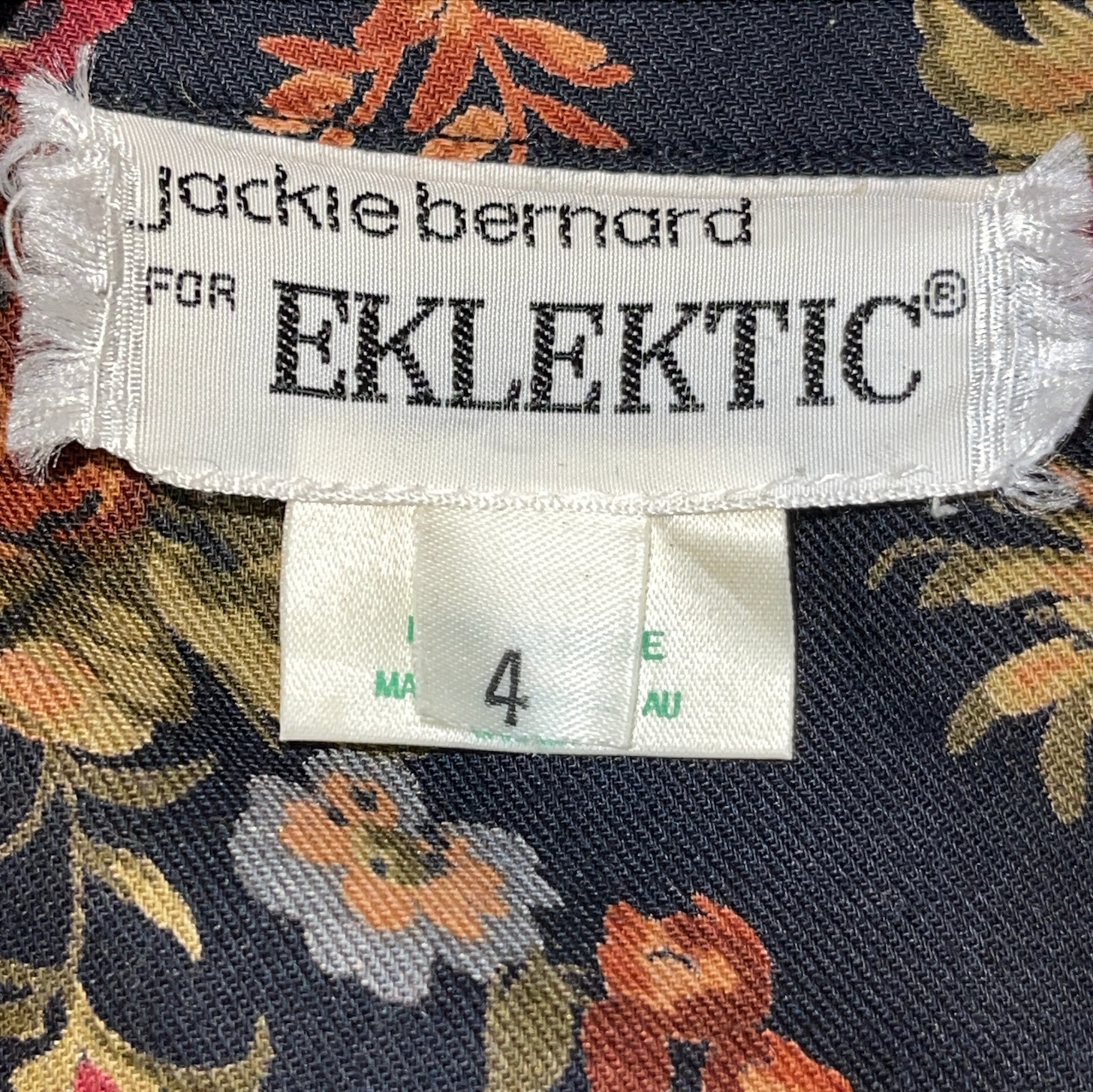 Vintage 80s Viscose Black Floral Dress By Jackie Bernard For Eklektic Size 4