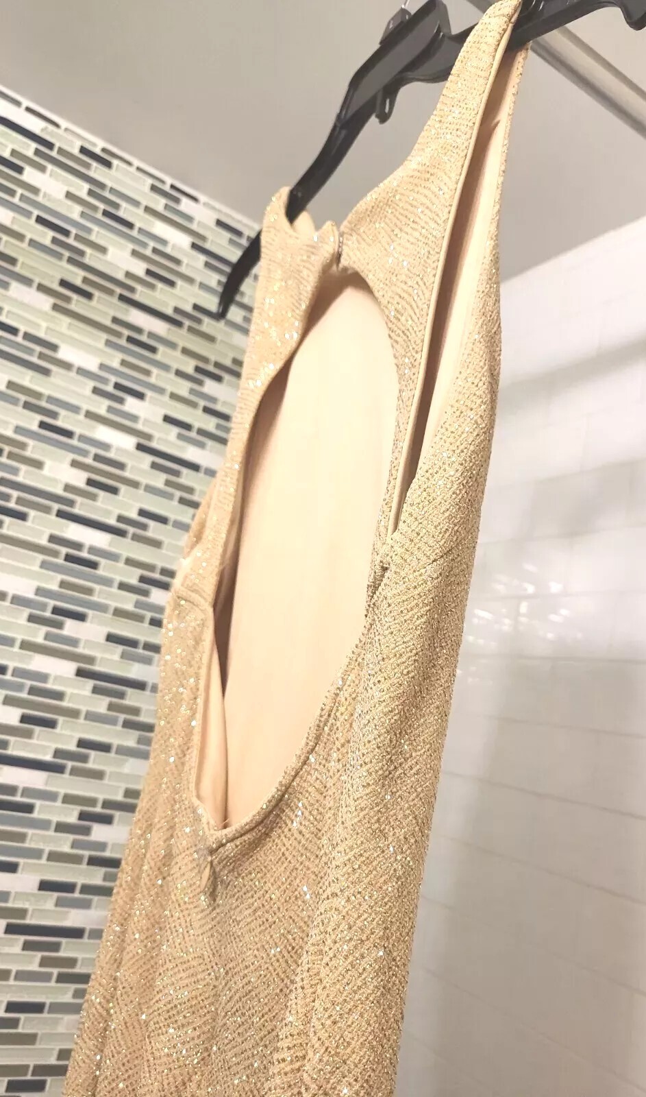 VTG 90s GOLD GLITTER FLOOR-LENGTH EVENING GOWN Large GENTLY WORN + FREE SHIPPING