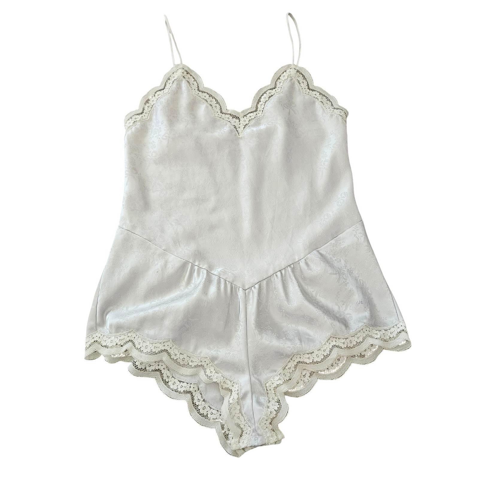 Christian Dior Vintage Satin Lace Teddy Bodysuit Floral Jacquard Silver Lingerie