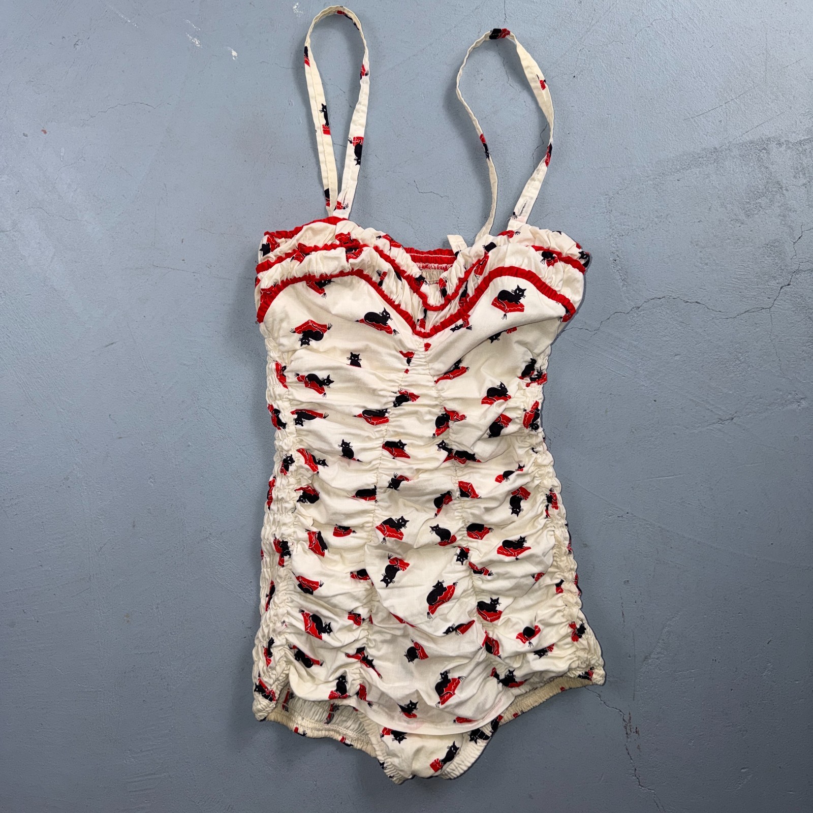 Catalina 1940s 1950s VTG Bathing Suit Swimsuit Hollywood Swim Wear Black Cats