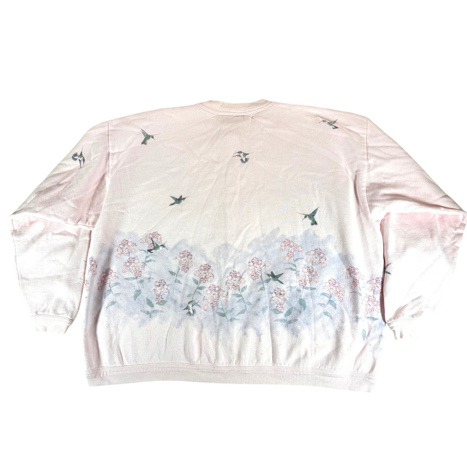 Artisans Inc Vintage Hummingbird Floral Fleece Cardigan Pink Sweatshirt Large