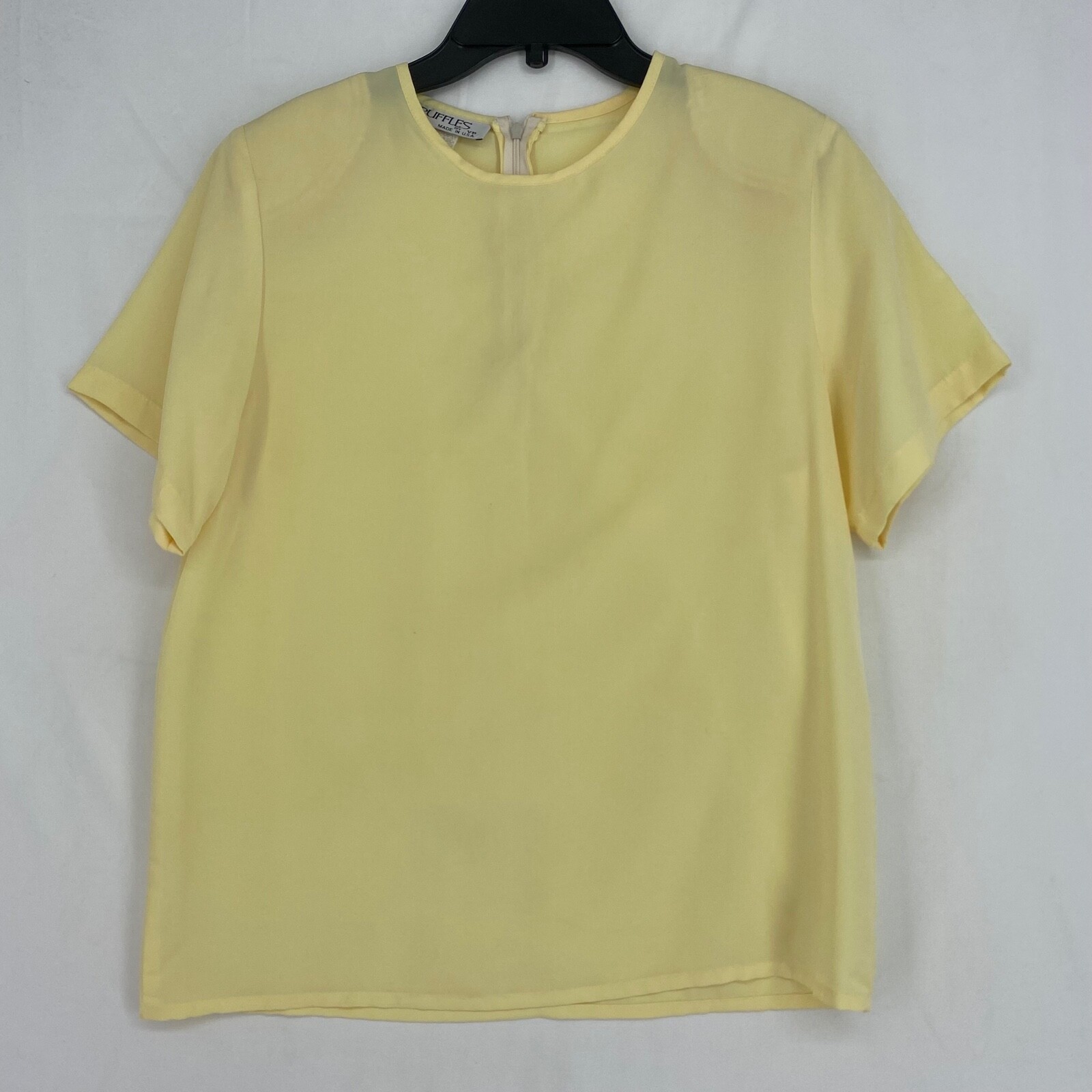 Truffles by VB Womens Small Vintage Pullover Blouse Pale Yellow Short Sleeves